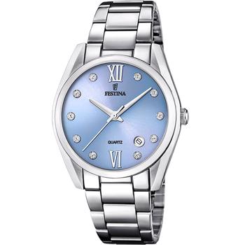 Ladies Boyfriend Stål med zikoner på skiven quartz dame ur fra Festina, F16790/B
