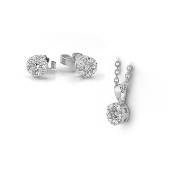 14 kt hvidguld smykkesæt, Flora serien med 3 x 0,07 + 18 x 0,03 ct Diamanter Wesselton SI