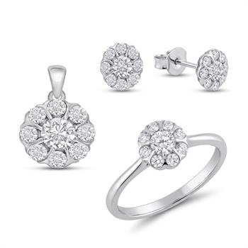 14 kt hvidguld smykkesæt, Florea serien fra Houmann med ialt 0,75 ct Diamant