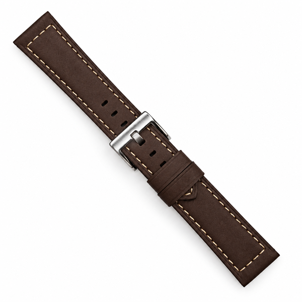 Marina brun nubuck urrem med hvide syninger fra Fluco, 20-24 mm fra Søgaard