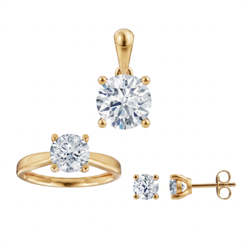 14 kt guld smykkesæt, Luxury Solitaire serien fra Siersbøl med ialt 3,00 ct Labgrown diamant