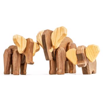 Fablewood Stort Sæt - Mor Elefant, Far Elefant & Lille Elefant - Træfigur sammensat med magneter
