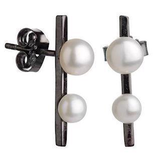 sort sterling sølv stav  Ørestik med perler blank fra Lieblings