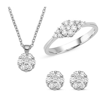Nuran 14 kt hvidguld smykkesæt, fra Lilja serien med 3 x 7 + 1 x 13 Diamanter Wesselton SI
