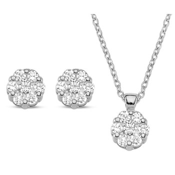 Nuran 14 kt hvidguld smykkesæt, fra Lilja serien med 3 x 7 Diamanter Wesselton SI