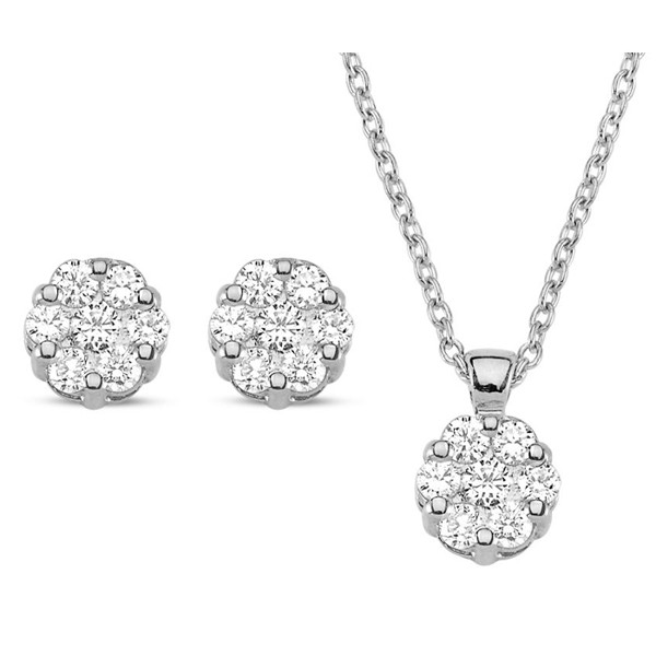 Nuran 14 kt hvidguld smykkesæt, fra Lilja serien med 3 x 7 Diamanter Wesselton SI