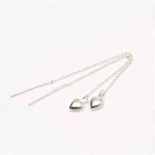Sølv ørehænger med lille sølv hjerte på kæde, model 11096
