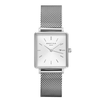 The Boxy Collection blank stål quartz dame ur fra Rosefield, QWSS-Q02