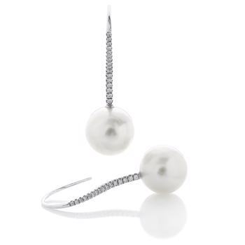 12 mm South Sea perler med diamanter og 18 karat ørebøjler