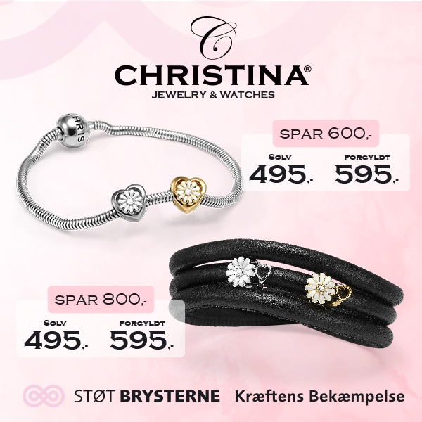 615-SB19-G, Christina Støt Brysterne charm på lækkert sølvarmbånd. Forgyldt hjerte marguerite charm med klima venlig diamant