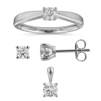 14 kt hvidguld smykkesæt, Luxury Solitaire serien fra Siersbøl med ialt 0,75 ct Labgrown diamant