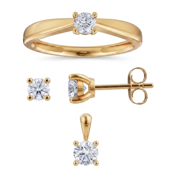 14 kt guld smykkesæt, Luxury Solitaire serien fra Siersbøl med ialt 0,75 ct Labgrown diamant