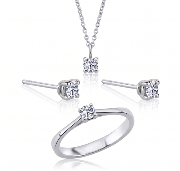14 kt hvidguld smykkesæt, The One serien fra Nuran med ialt 0,72 ct Diamant