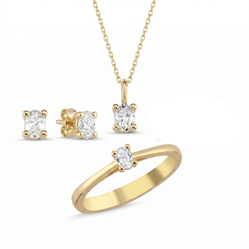 14 kt guld smykkesæt, The One Oval serien fra Nuran med ialt 0,92 ct Diamant