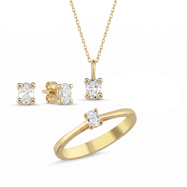 14 kt guld smykkesæt, The One Oval serien fra Nuran med ialt 0,92 ct Diamant