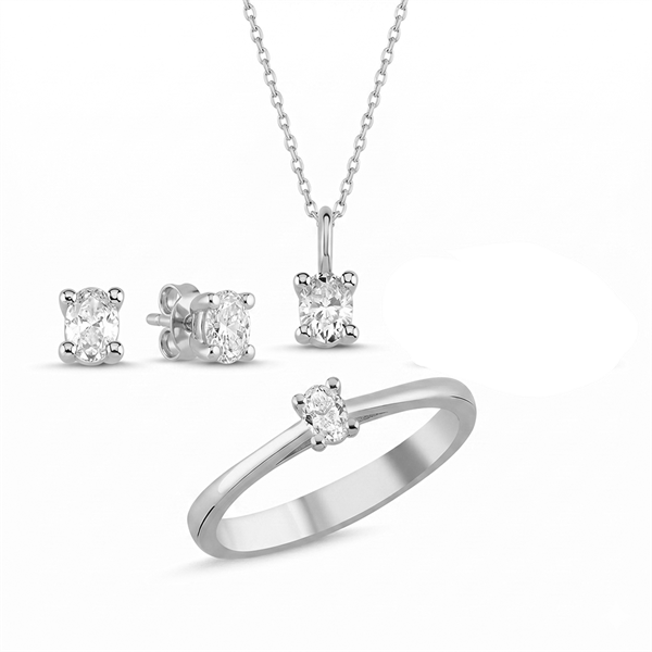 14 kt hvidguld smykkesæt, The One Oval serien fra Nuran med ialt 0,92 ct Diamant