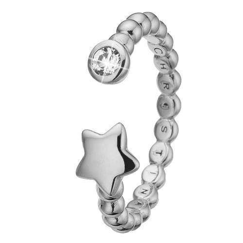 Christina Collect 925 sterling sølv Single Star kugle ring med hvid topaz & stjerne, model 2.13.A-49