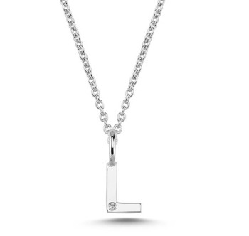 Bogstav vedhæng 6,5 mm, L i 14 karat hvidguld med 0,005 ct brillant