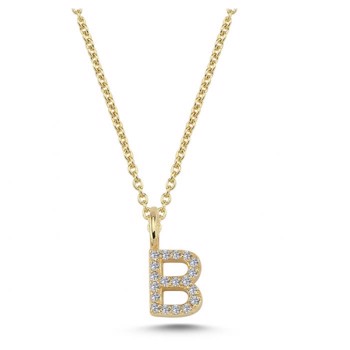 Diamant bogstavs vedhæng 6,5 mm, B i 14 karat guld med 0,095 ct Wesselton SI