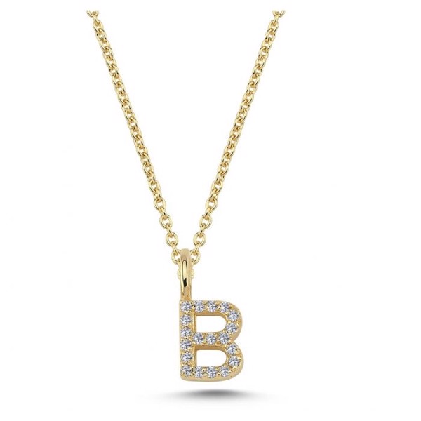 Diamant bogstavs vedhæng 6,5 mm, B i 14 karat guld med 0,095 ct Wesselton SI