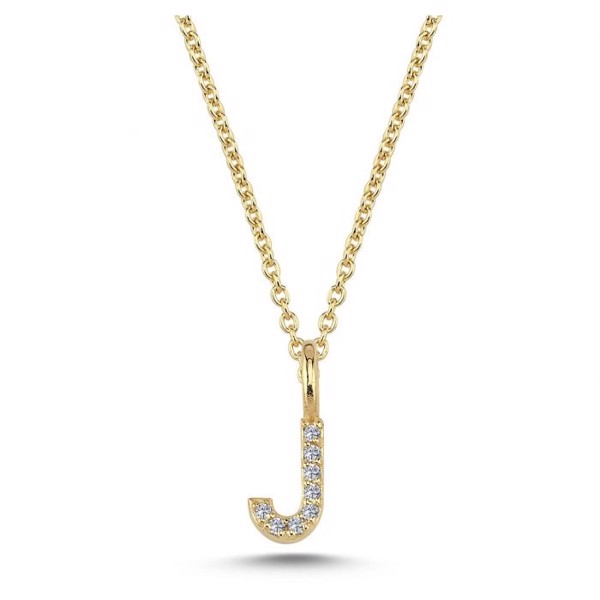 Diamant bogstavs vedhæng 6,5 mm, J i 14 karat guld med 0,040 ct Wesselton SI