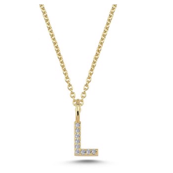 Diamant bogstavs vedhæng 6,5 mm, L i 14 karat guld med 0,045 ct Wesselton SI