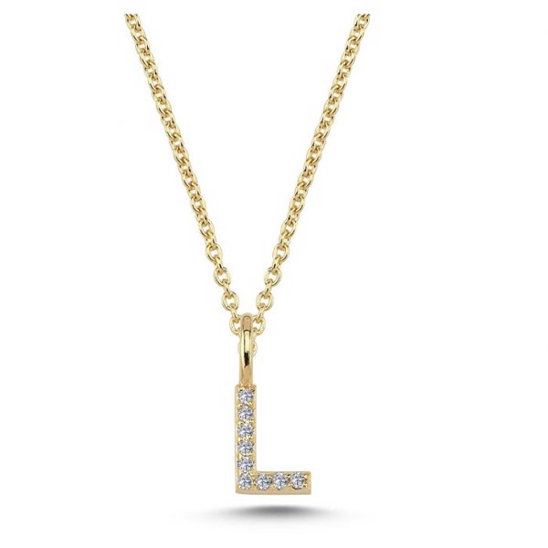 Diamant bogstavs vedhæng 6,5 mm, L i 14 karat guld med 0,045 ct Wesselton SI