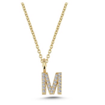 Diamant bogstavs vedhæng 6,5 mm, M i 14 karat guld med 0,115 ct Wesselton SI