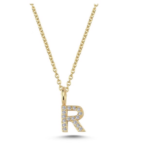 Diamant bogstavs vedhæng 6,5 mm, R i 14 karat guld med 0,080 ct Wesselton SI