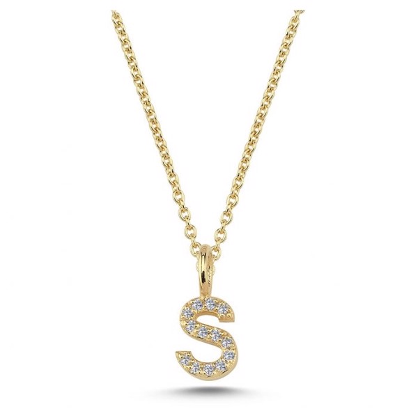 Diamant bogstavs vedhæng 6,5 mm, S i 14 karat guld med 0,065 ct Wesselton SI