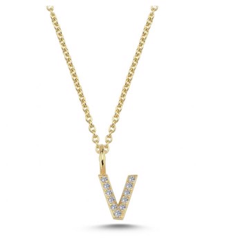 Diamant bogstavs vedhæng 6,5 mm, V i 14 karat guld med 0,055 ct Wesselton SI