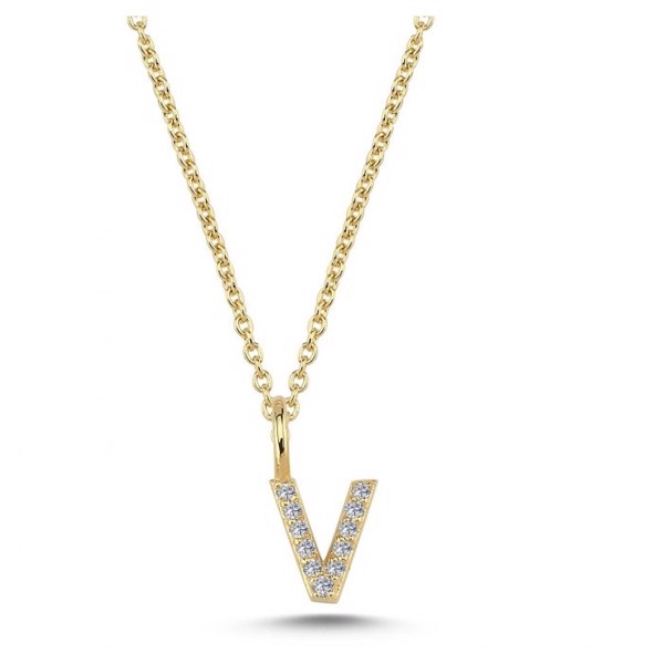 Diamant bogstavs vedhæng 6,5 mm, V i 14 karat guld med 0,055 ct Wesselton SI