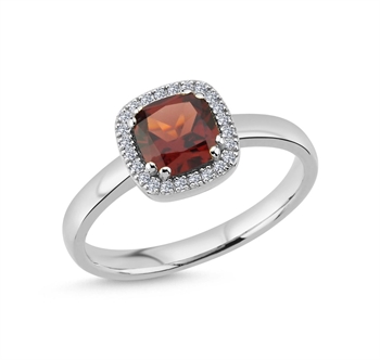 14 kt hvidguld ring, Grace serien fra Nuran med Granat og ialt 0,12 ct diamanter