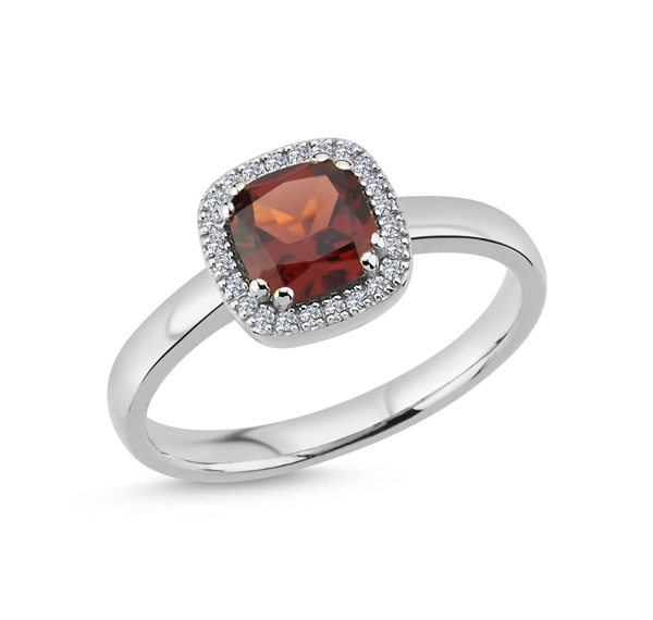 14 kt hvidguld ring, Grace serien fra Nuran med Granat og ialt 0,12 ct diamanter