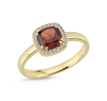 14 kt rødguld ring, Grace serien fra Nuran med Granat og ialt 0,12 ct diamanter