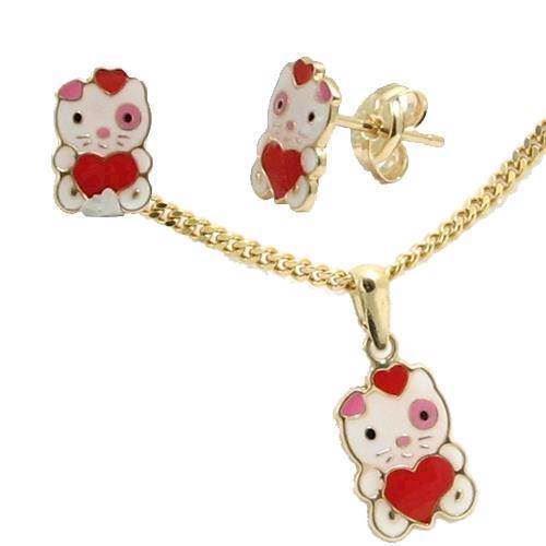 Image of Hello Kitty 14 karat guld ørestikker og vedhæng