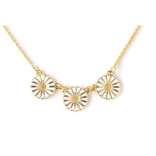 Lund Copenhagen Marguerit halskæder med 3 x 11 mm forgyldt med hvid emalje