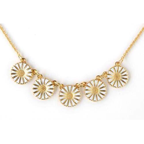 Lund Copenhagen Marguerit halskæder med 5 x 11 mm forgyldt med hvid emalje
