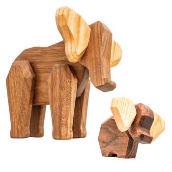 Fablewood Sæt - Mor Elefant, & Lille Elefant - Træfigur sammensat med magneter
