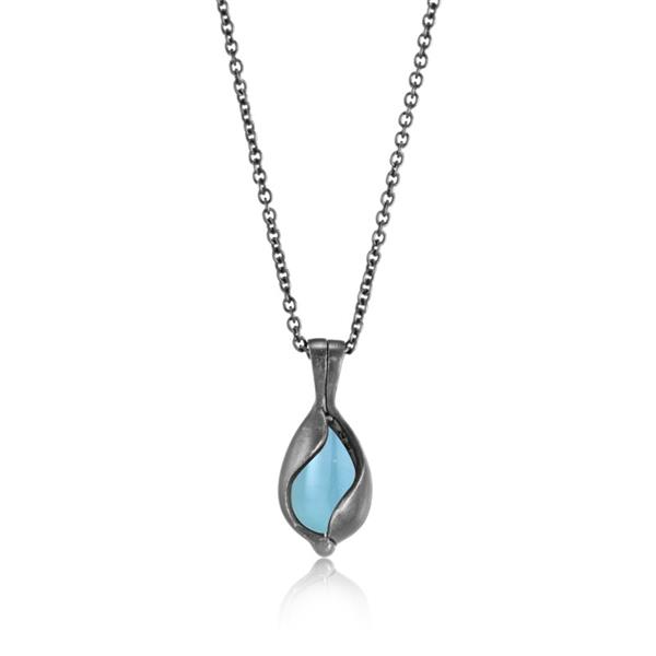 Blicher Fuglsang\'s Lille oxideret Smykke Æg med Aqua Calcedon