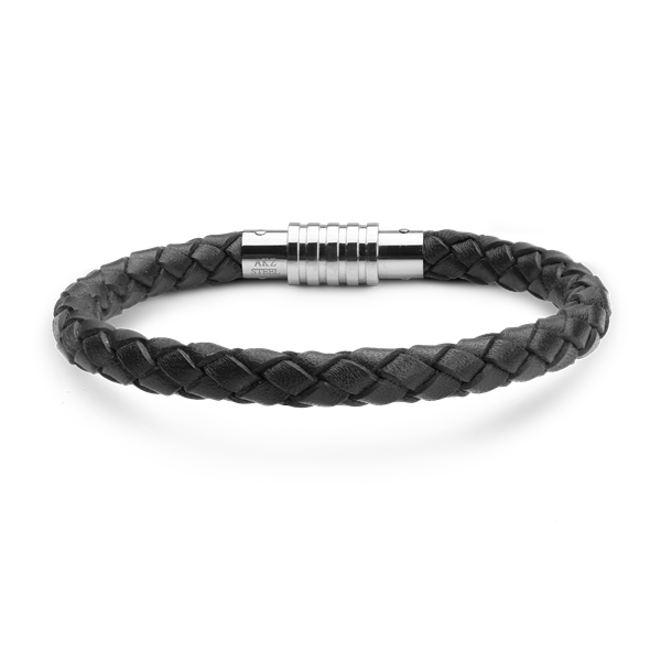 Aagaard\'s LÆDER ARMBÅND SORT FLET M/STÅL LÅS 23CM