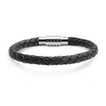 Aagaard's LÆDER ARMBÅND SORT FLET M/STÅL LÅS 19CM