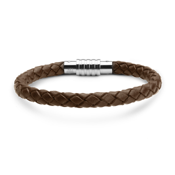 Aagaard's LÆDER ARMBÅND BRUN FLET M/STÅL LÅS 19CM