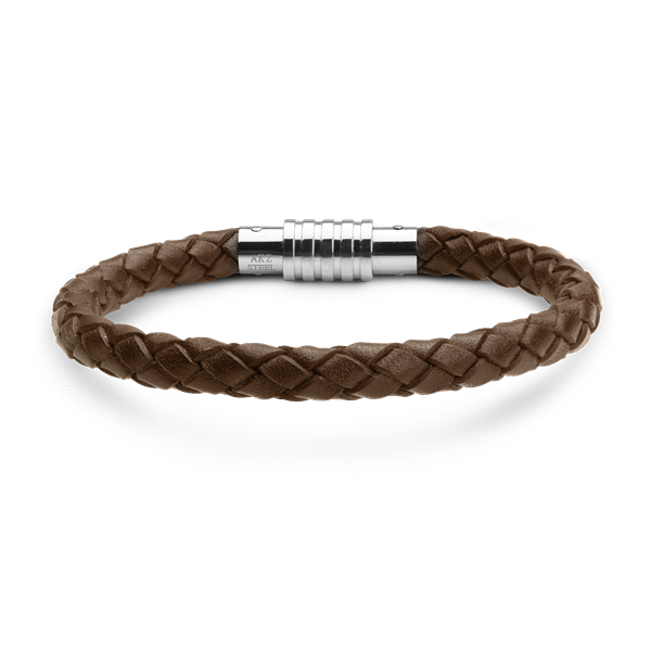 Aagaard\'s LÆDER ARMBÅND BRUN FLET M/STÅL LÅS 23CM