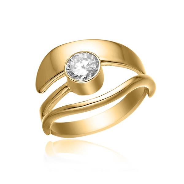 Blicher Fuglsang\'s Ring i guldbelagt sølv med stor zirkonia