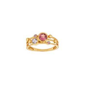 14kt. guldring m. pink turmalin, ametyst og safir,  hos Guldsmykket.dk