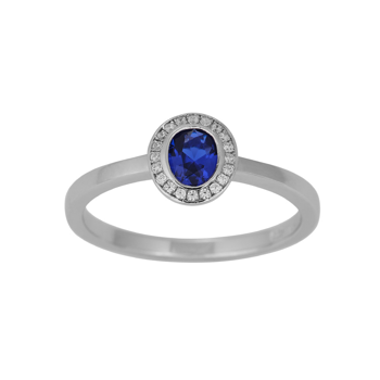 Siersbøl's Rhod. Sølv roset ring m. synt. 4x5mm Safir + cz