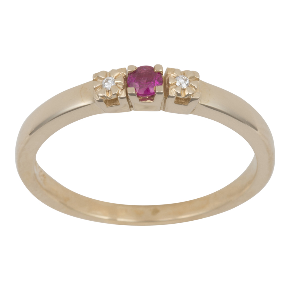 Siersbøl\'s 14 kt. guldring m. 0,011ct TW/SI og 0,08 ct rubin