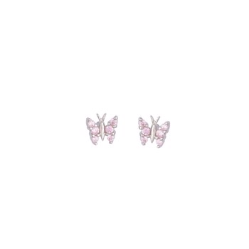 Ørestik sølv rhodineret zirkonia sommerfugl rosa, fra L&G