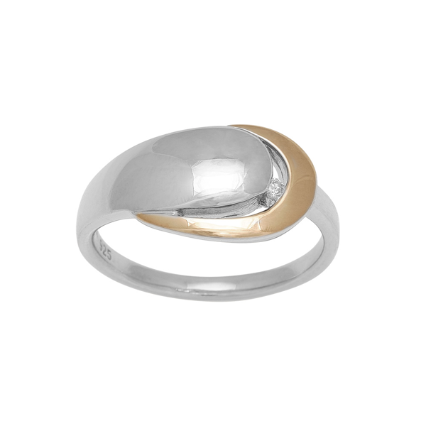 Siersbøl\'s rhodineret sølvring m/diamant 0.02ct w/p og 8 kt. guld